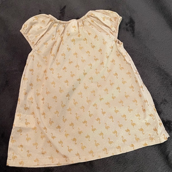 H&M Infant’s Taupe cotton dress with sparkly golden flamingos-Size 4-6 months - Picture 4 of 8